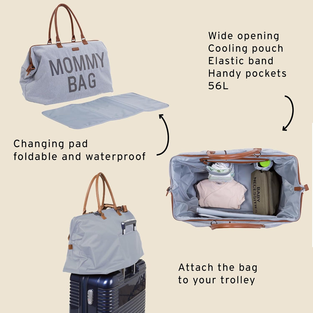 CHILDHOME, Mommy Bag, Wickeltasche, Mutterschaft, Reisetasche Jersey Grau Mommy Bag, Jersey Grau Mom