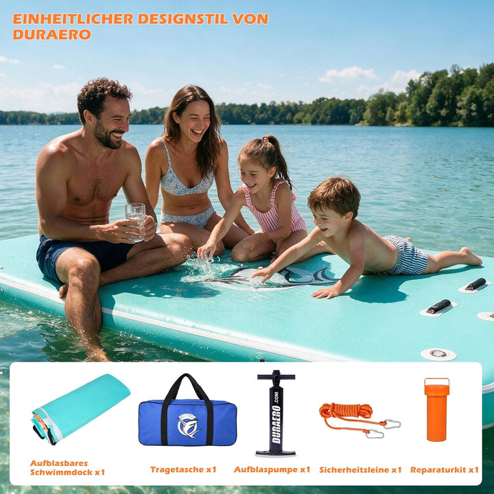 DURAERO Aufblasbare Schwimmplattform 240 x 180 x 15 cm, Badeplattform für bis zu 4 Personen, Drop-St