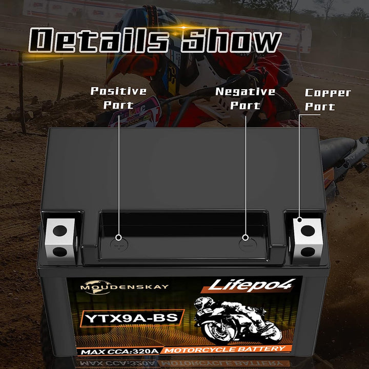 Lithium MotorradBatterie 12V Lithium Powersports Batterie mit BMS(YTX9A-BS 12.8V 4Ah 320CCA) LiFePO4