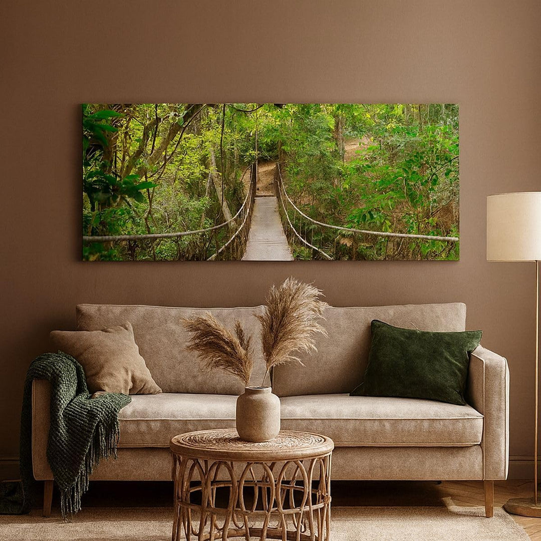 Wandbilder Dekoration Wohnzimmer Fussgängerbrücke Wald Abenteuer Panorama Bilder auf Leinwand 120x50