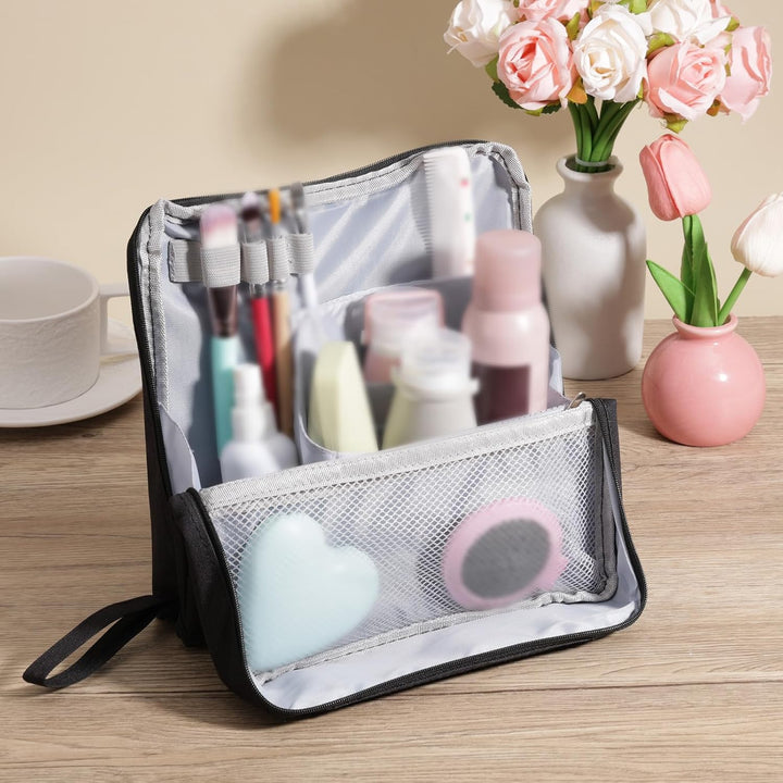 Stehende Make-up-Tasche, Grosses Fassungsvermögen Kosmetiktasche mit Fächern Reise-Make-up-Organizer