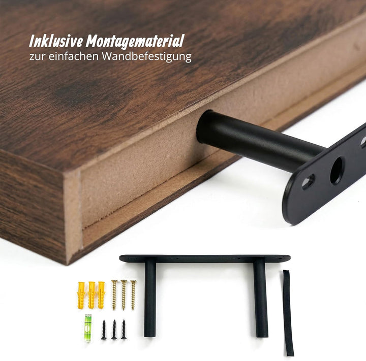 Relaxdays Wandregal, 3er Set, HBT: 4 x 40 x 23 cm, Holzoptik, Metall, Wandbretter Wohnzimmer, Flur,