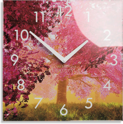 FLEXISTYLE Wanduhr küche Wohnzimmer 30 x 30 cm, aus Glas, mit Direktdruck eckig modern (BLÜHENDER Ba