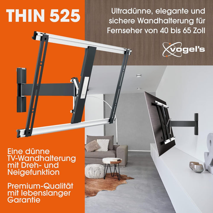 Vogel's THIN 525 schwenkbare TV-Wandhalterung für 40-65 Zoll (102-165 cm) Fernseher, schwenkbar bis