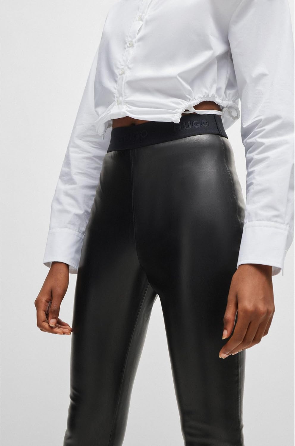 HUGO Damen Honati-3 Extra Slim-Fit Hose aus Kunstleder 34 Black1, 34 Black1