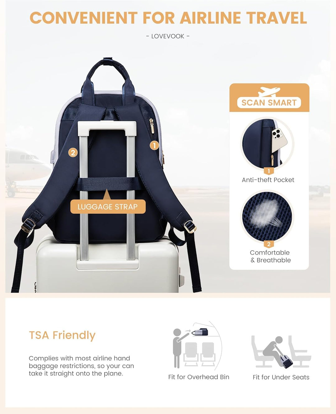 LOVEVOOK Rucksack Damen, 15,6 Zoll Laptop Schultasche Mädchen mit Laptopfach, Wasserdicht Reiserucks