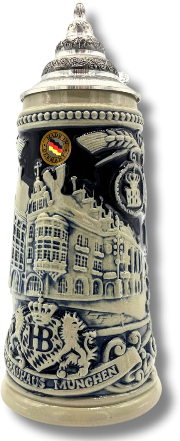 Reliefkrug Bierkrug Original "Hofbräuhaus" (0,5l, grau/blau) | Handarbeit Steinkrug | Bierbecher| Ma