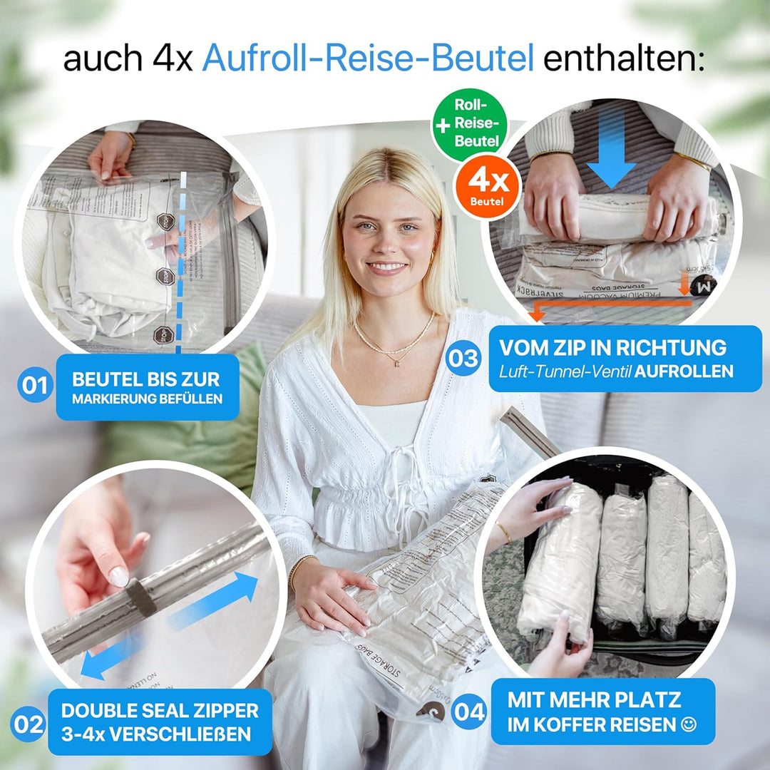 SilverRack XL Jumbo Vakuumbeutel für Kleidung, Reise u. Bettdecken [20 Stück] - INKL HANDPUMPE u. ET