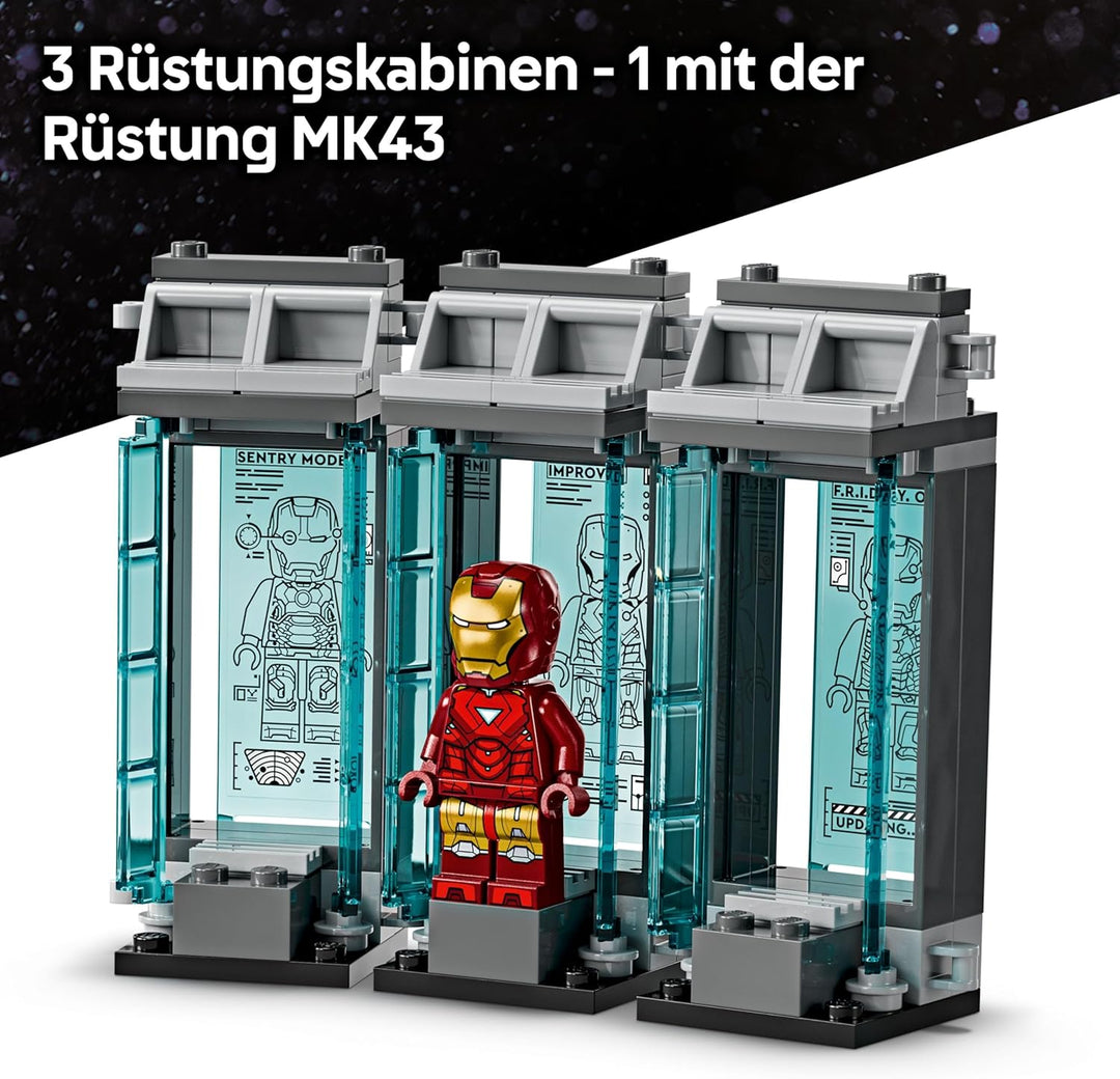 LEGO | Marvel Iron Mans Labor: Halle der Rüstungen - Superhelden Spielzeug mit Einer Mech Figur, 5 M