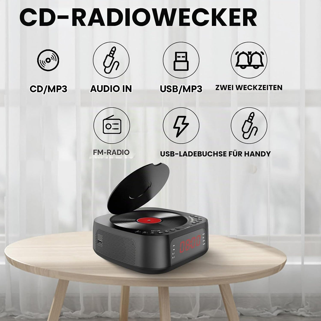 Fockety CD-Player-Wecker mit Fernbedienung, Bluetooth-Radiowecker mit Lautsprecher, UKW-Radio, Timer