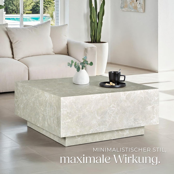 tectake® Couch Tisch, Room Decor in Travertin Steinoptik, Tisch Wohnzimmer, moderner Couchtisch, Bei