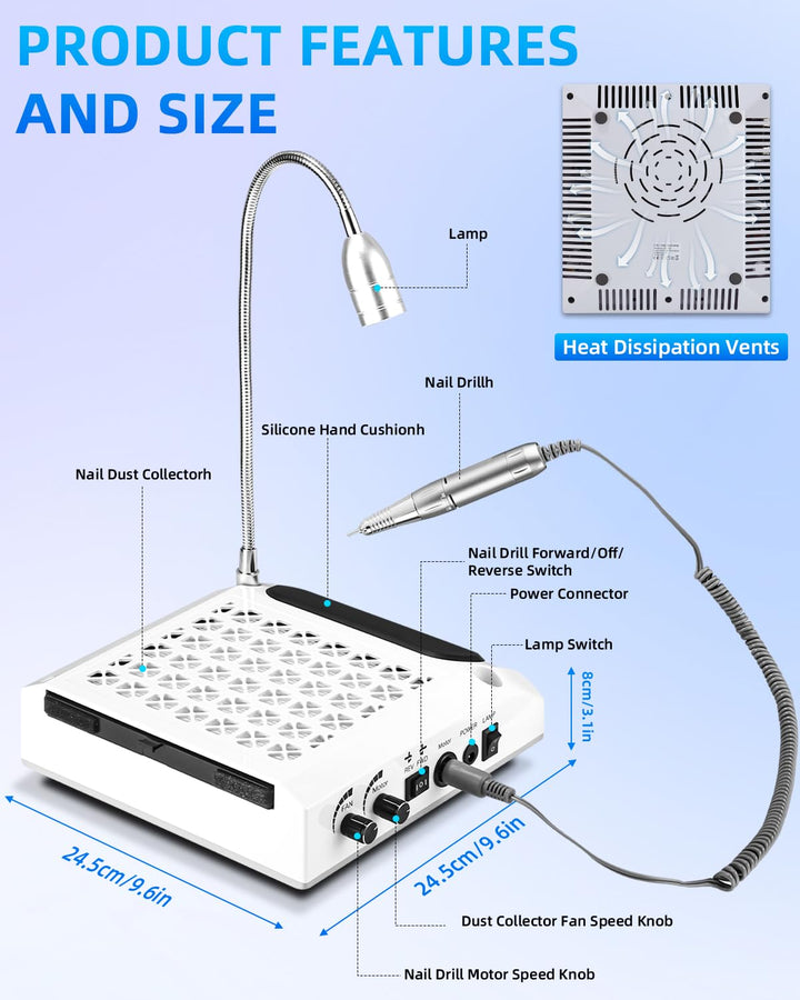 4 In 1 Nagelfräser Professionell, Nagelfräser für Gelnägel, Nagelstaubsauger mit Led, Nagel Armaufla