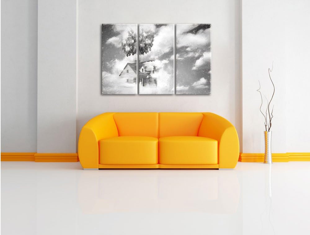 Pixxprint fliegendes Haus mit Luftballons als Leinwandbild/Grösse: 3 Teilig (120x80 cm) cm/Wandbild/