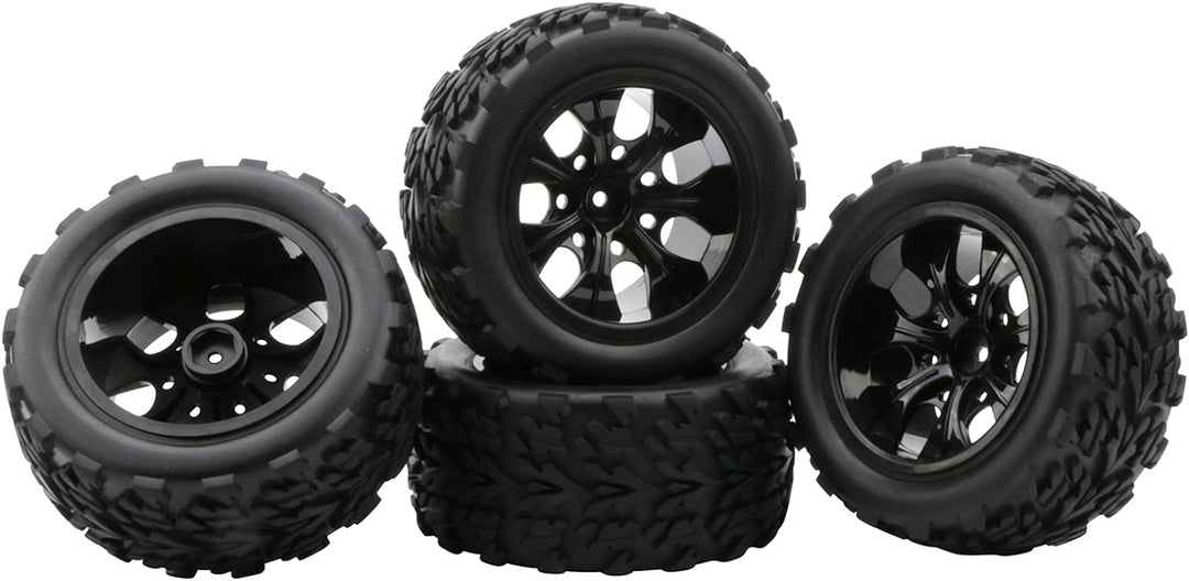 Pxyelec Gummireifen für Monster Truck 1:10 RC Auto Rad Typ Reifen mit 7 Speichen Felge Schwarz RC Te