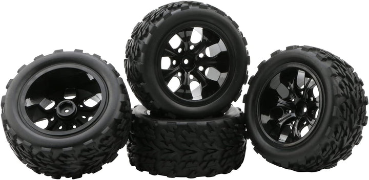 Pxyelec Gummireifen für Monster Truck 1:10 RC Auto Rad Typ Reifen mit 7 Speichen Felge Schwarz RC Te