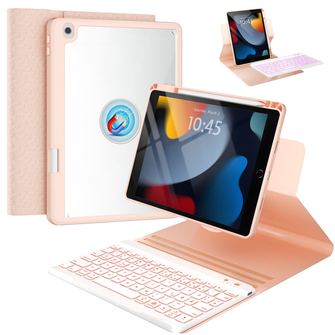 OYEEICE Hülle mit Tastatur für iPad 9/8 /7 Generation 10,2 Zoll, Vergrösserte Anti-Falloff Tastenkap
