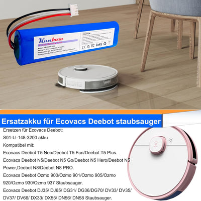 Kunbow 3200mAh Li-Ion Akku, Ersatzakku für Ecovacs Deebot N8, Deebot N8+, Deebot N8 Pro, Deebot N5,