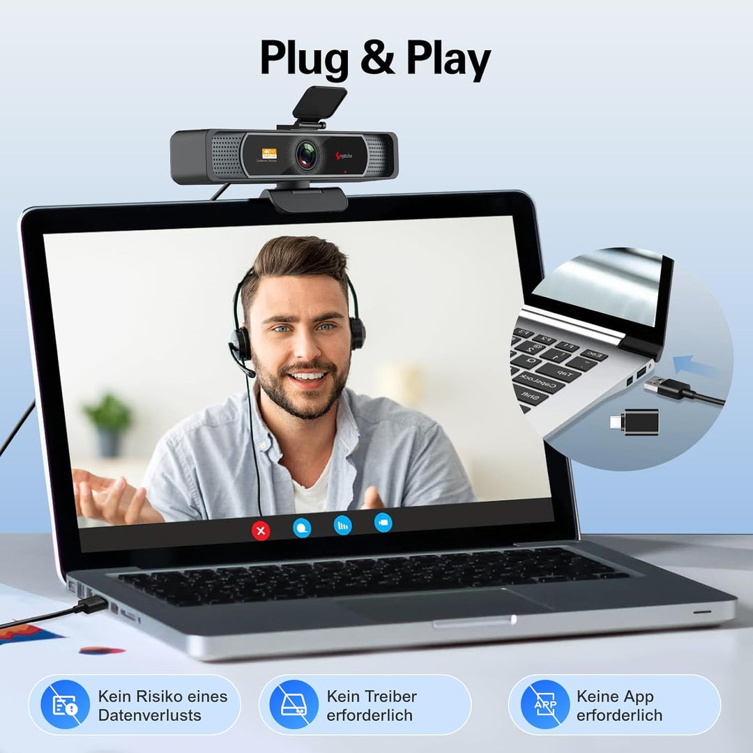 Angetube 914Max 4K Webcam - Streaming-Kamera für PC mit 120° Weitwinkel, PDAF Autofokus, Dual-Mikrof