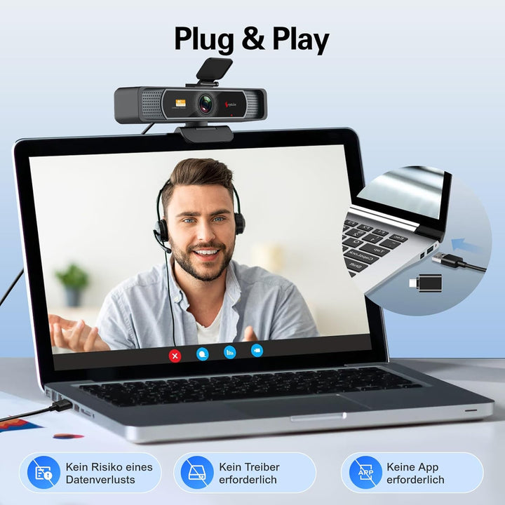 Angetube 914Max 4K Webcam - Streaming-Kamera für PC mit 120° Weitwinkel, PDAF Autofokus, Dual-Mikrof