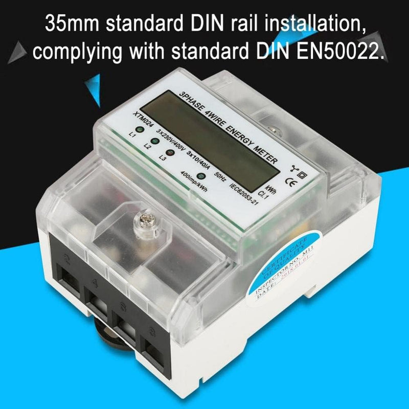 Digitaler 3-Phasen 4-Draht DIN-Schienen Stromzähler Elektronischer KWh-Zähler mit Klarsichtdeckel (1