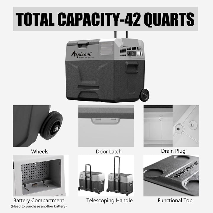 Alpicool ECX40 40L Auto Kühlbox, 12v Kompressor Kühlschrank, Batterie nicht enthalten 40L(Batteriebe