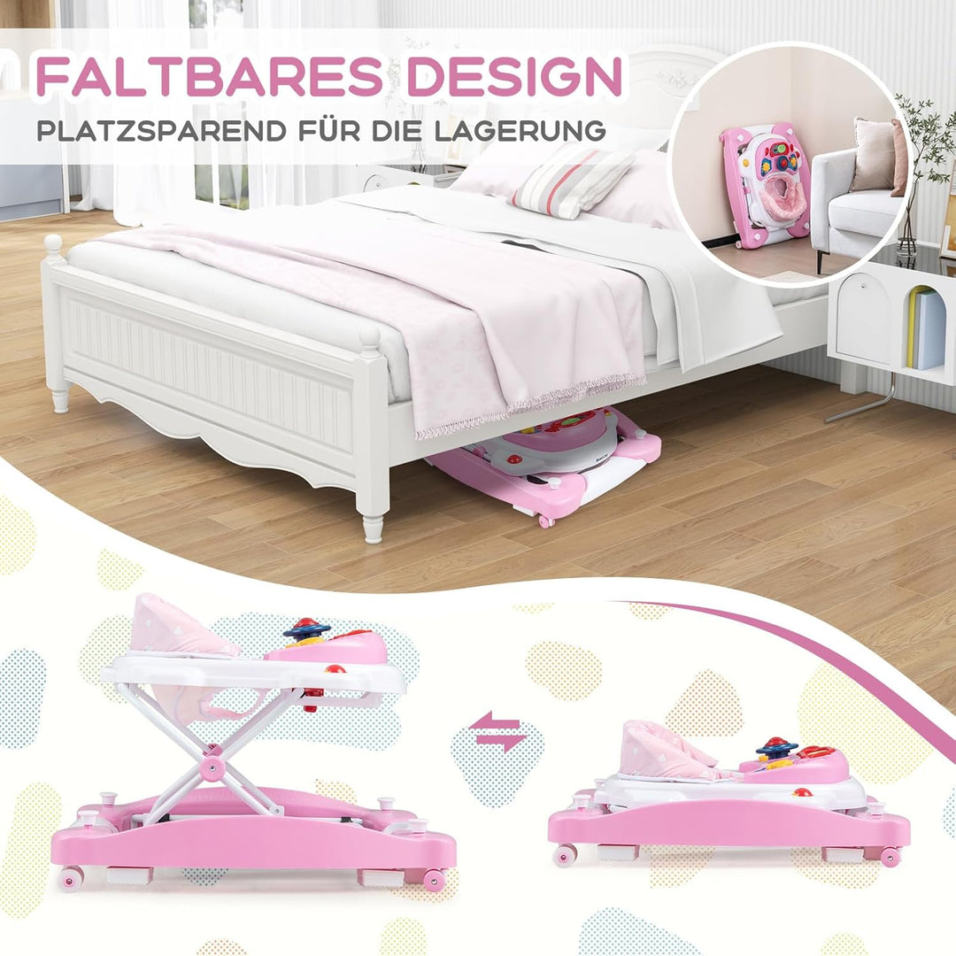 DREAMADE 6-in-1 Lauflernhilfe, Höhenverstellbar Baby Walker mit Musik & Abnehmbarem Sitz, Lauflernwa