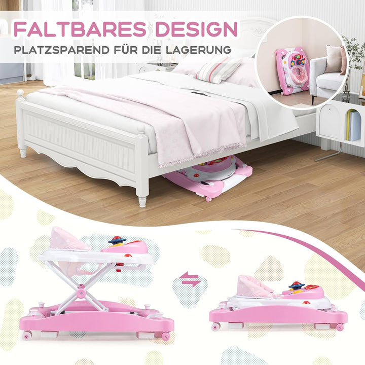 DREAMADE 6-in-1 Lauflernhilfe, Höhenverstellbar Baby Walker mit Musik & Abnehmbarem Sitz, Lauflernwa