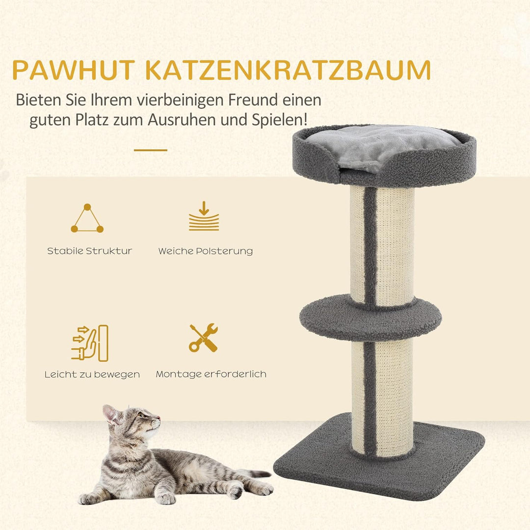 PawHut Kratzbaum Katzenturm 91 cm mit Sisalstämme, Plattform, Kissen mehrstöckiger Katzenkratzbaum,