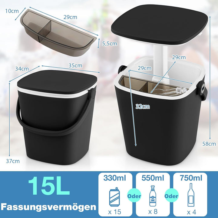 GYMAX Cool Bar mit Griff, tragbarer 15 L Bier- & Weinkühler mit Eiszange & Flaschenöffner, 3-in-1 Be