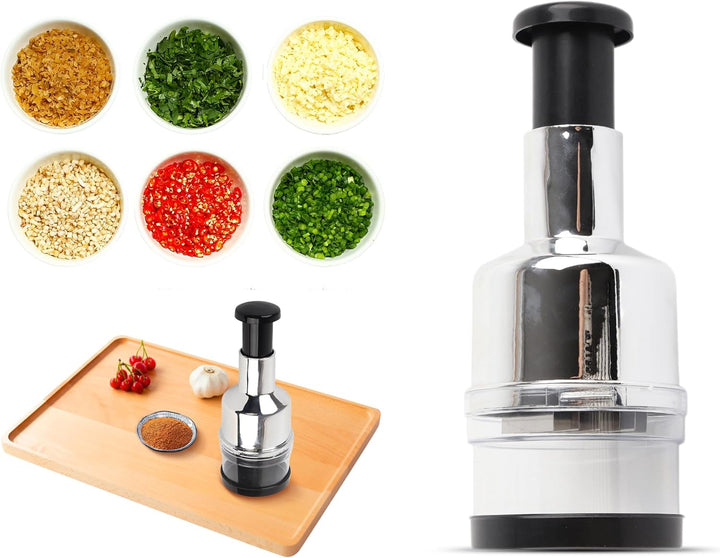 Mini-Zerkleinerer, Edelstahl-Zwiebelpresse-Zerkleinerer Manueller Lebensmittelmixer Babynahrungszube