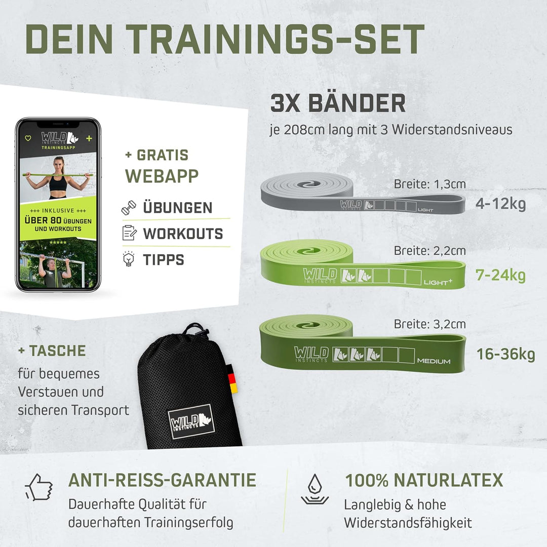 Wild Instincts Premium Widerstandsbänder Krafttraining/Pull Up Band für Klimmzüge, Fitnessbänder Set