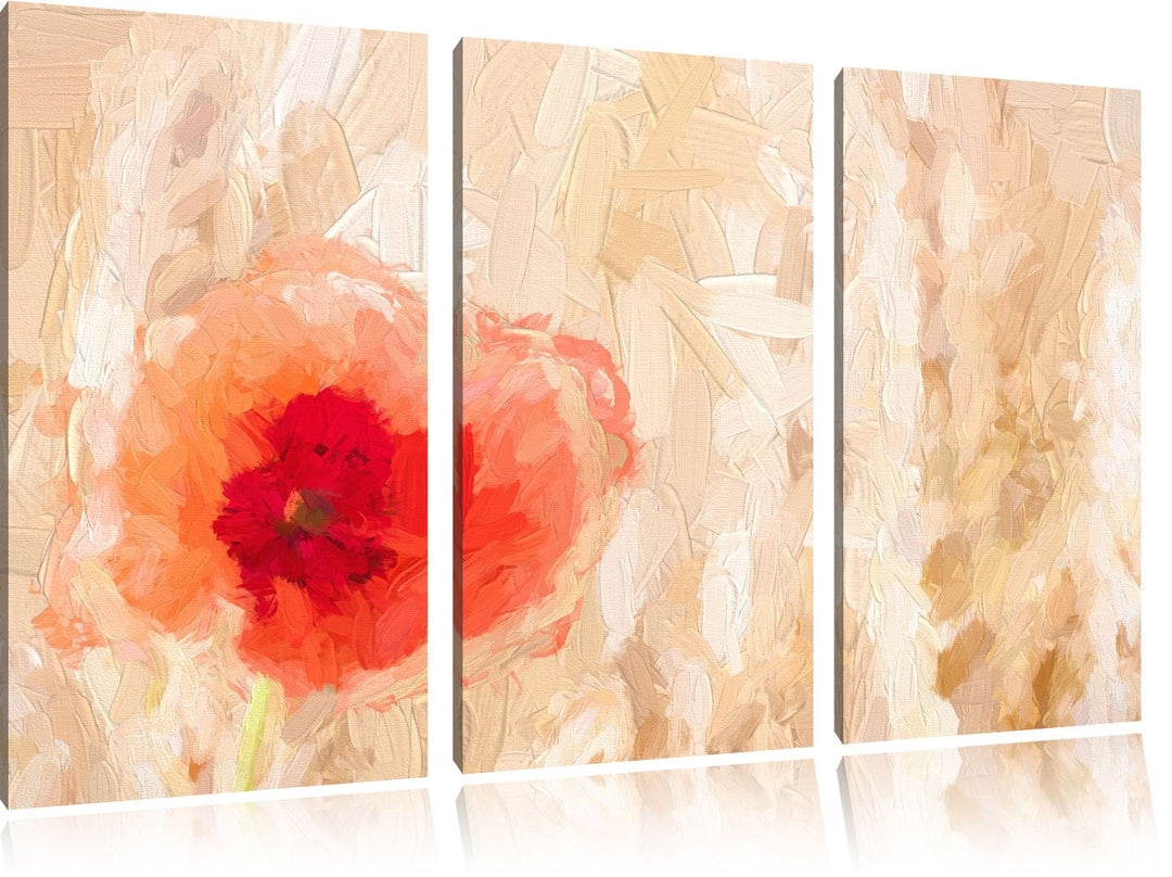 Pixxprint Mohnblume im Kornfeld als Leinwandbild 3 teilig/Grösse: 3 Teilig (120x80) / Wandbild/Kunst
