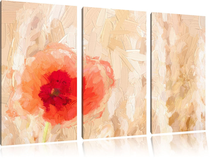 Pixxprint Mohnblume im Kornfeld als Leinwandbild 3 teilig/Grösse: 3 Teilig (120x80) / Wandbild/Kunst