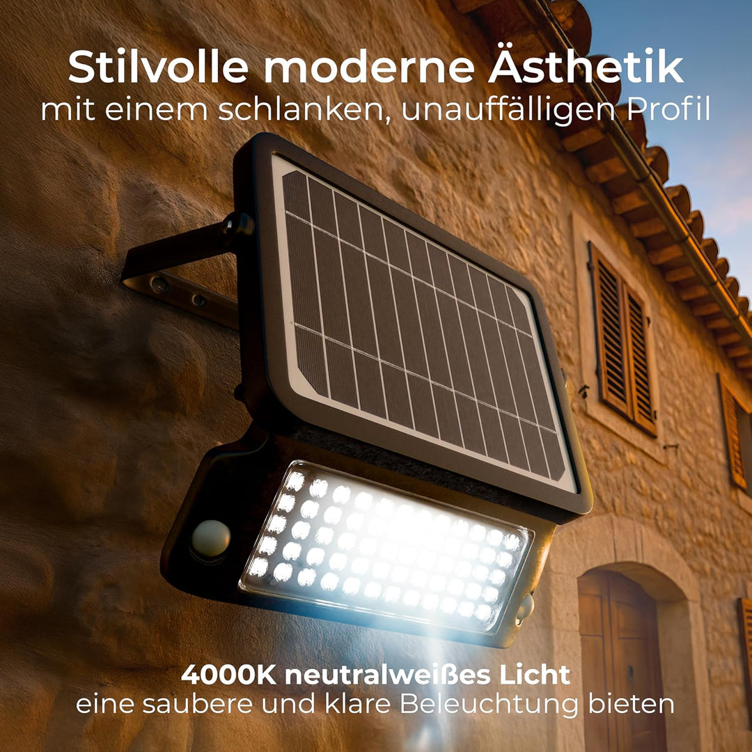Luceco Solar Flutlicht 10W, Aussenstrahler mit Bewegungsmelder - Strahler IP65 Wasserfest, 1080 Lume