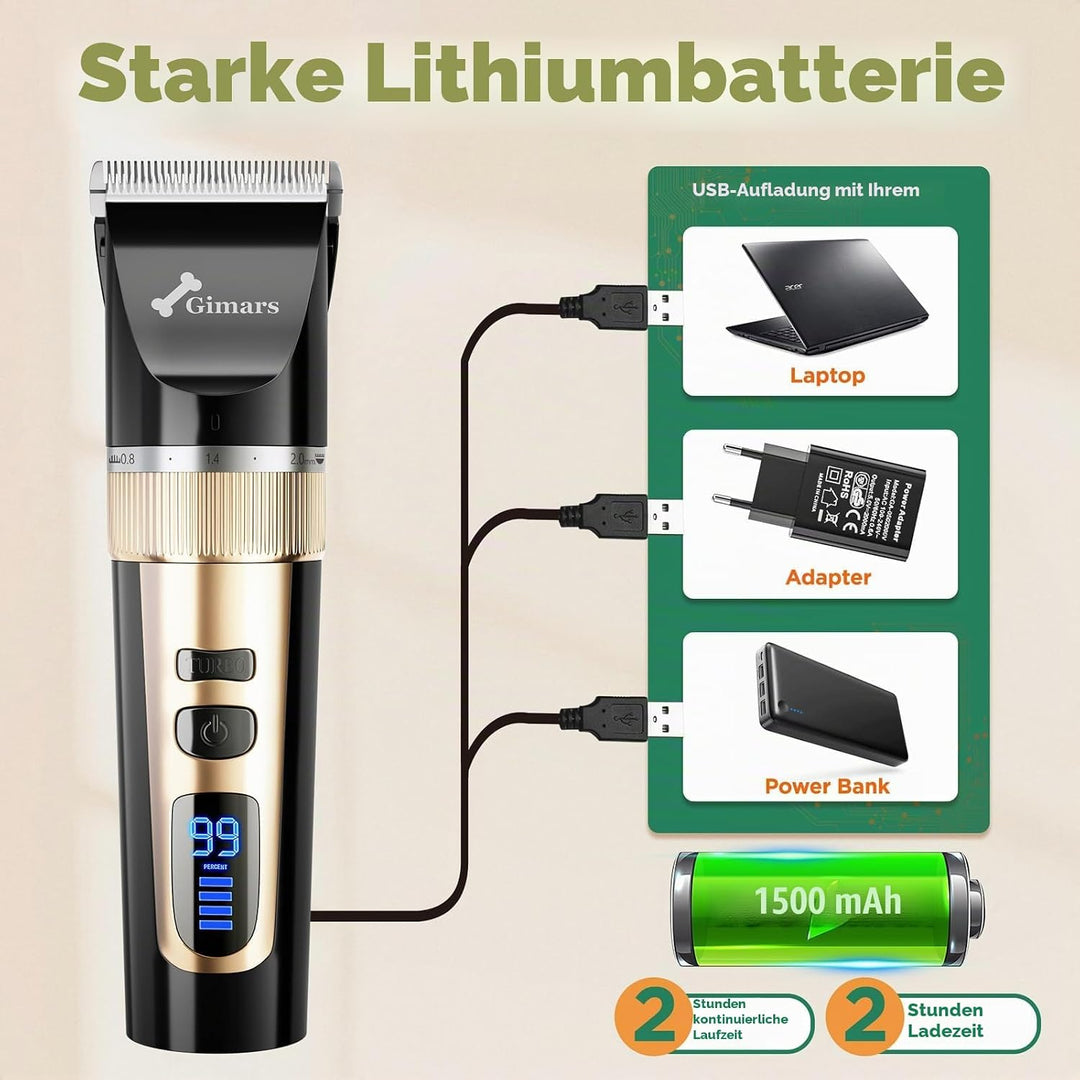 Gimars 4-in-1 Hundeschermaschine mit Hunde Trimmer, 7000 U/min Leise Hunde Schermaschinen Set, USB A
