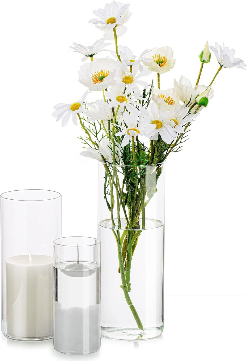 Glasseam Deko Vase Glas Zylinder Tischdeko 3 Stück/Satz Blumen Vasen Set Modern Glasvase Rund Glaszy