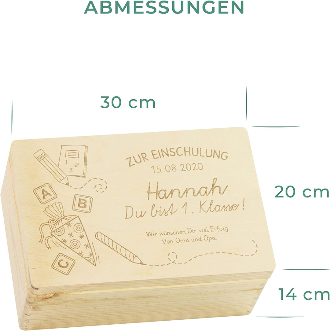 LAUBLUST Holzkiste mit Gravur - Personalisiert mit Datum | Name | WIDMUNG - Naturbelassen, Grösse M