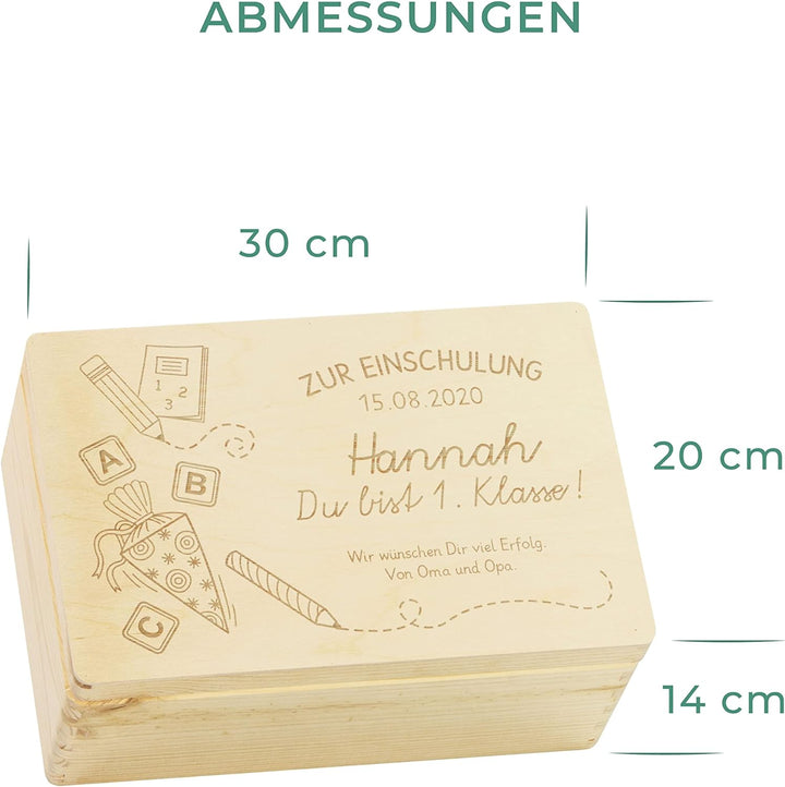 LAUBLUST Holzkiste mit Gravur - Personalisiert mit Datum | Name | WIDMUNG - Naturbelassen, Grösse M