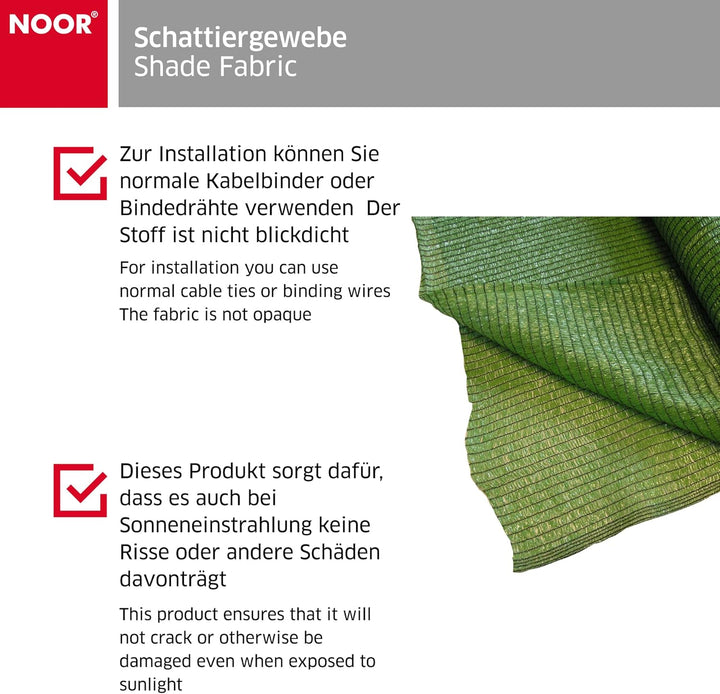 NOOR Schattiergewebe 1 x 10m in dunkelgrün I Mehrzweck-Sichtschutz für Garten- und Gewerbe I 100% So