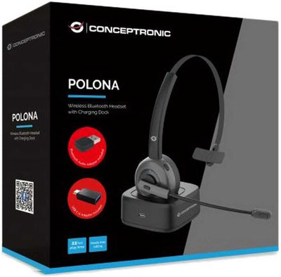 Conceptronic POLONA03BDA Kabelloses Bluetooth-Headset mit Ladedoc & Bluetooth USB Audio Adapter, Sch