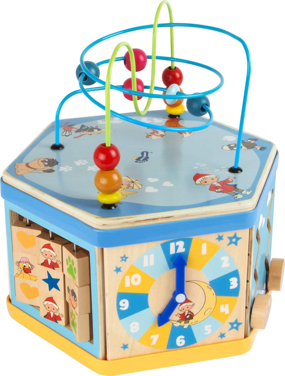 small foot 10433 Motorikwürfel "Sandmännchen", mit Formenspiel, Schiebespiel, Spieluhr und Motoriksc