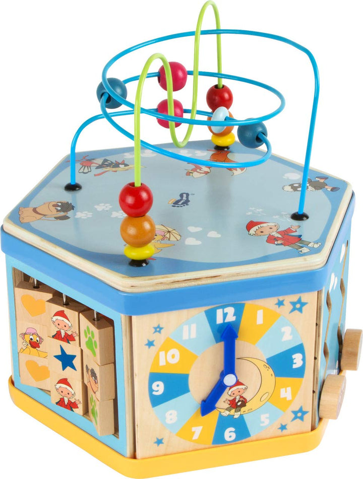 small foot 10433 Motorikwürfel "Sandmännchen", mit Formenspiel, Schiebespiel, Spieluhr und Motoriksc