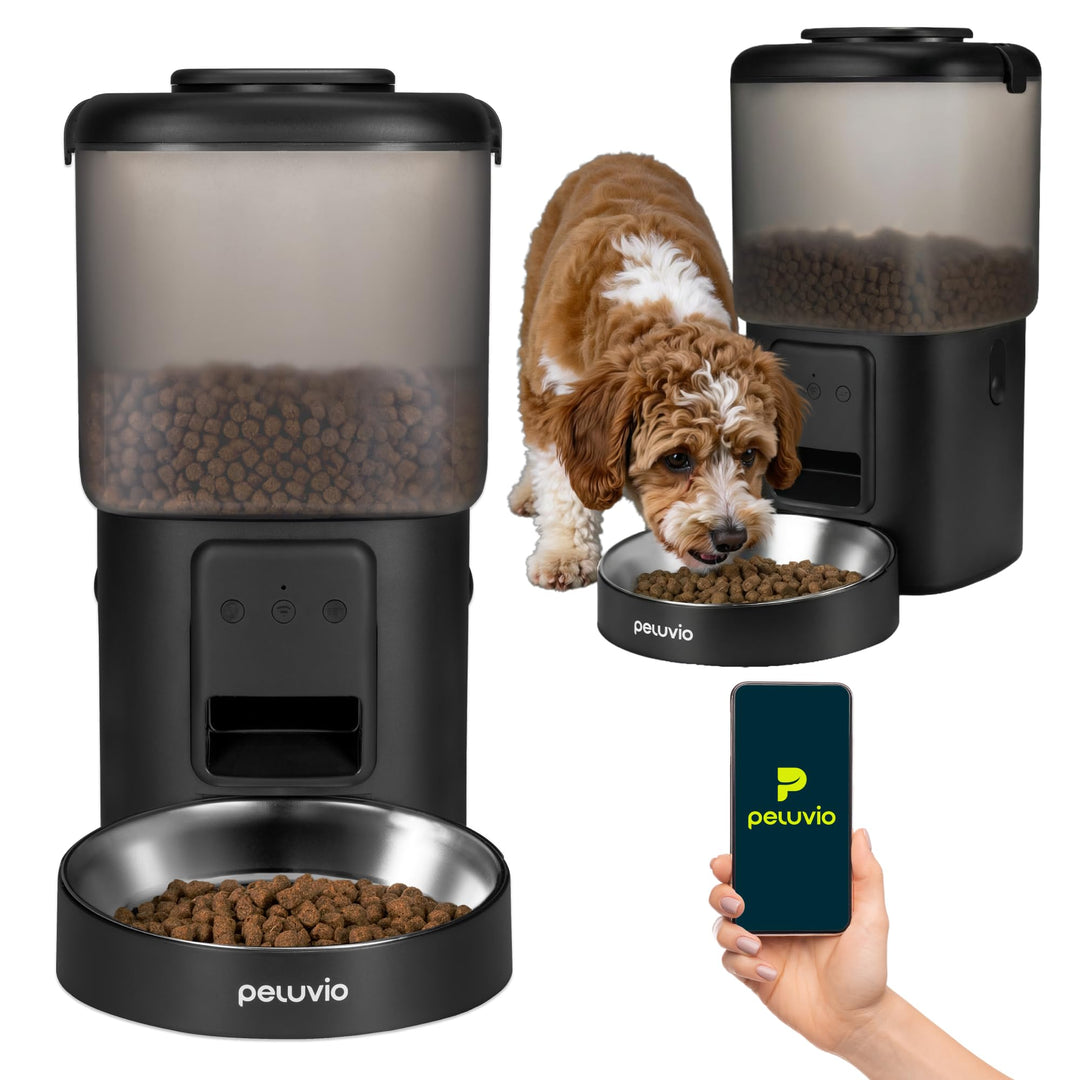 Crispy Wi-Fi Katzenfutterautomat mit App und WLAN, Portionskontrolle und Timer, Edelstahl-Napf, Batt