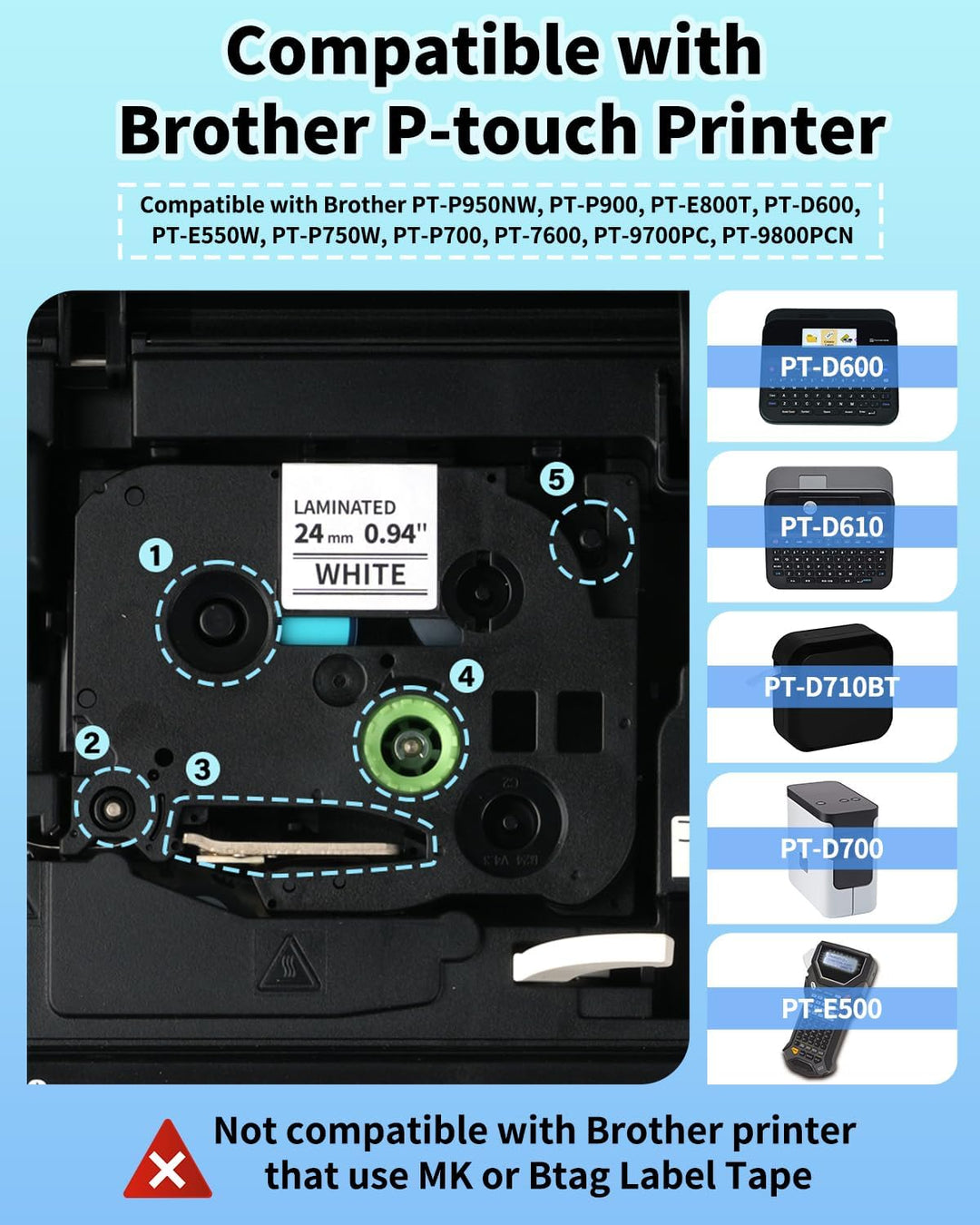 Oozmas TZe251 Schriftband Kompatibel mit Brother P-touch Bänder 24mm Weiss TZe-251, Kompatibel mit B