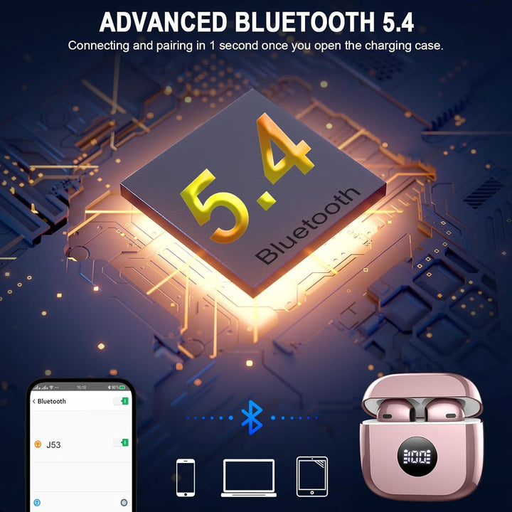 Kopfhörer Kabellos Bluetooth 5.4, Bluetooth Kopfhörer HiFi Stereo mit 4 ENC Noise Cancelling Mic, 40