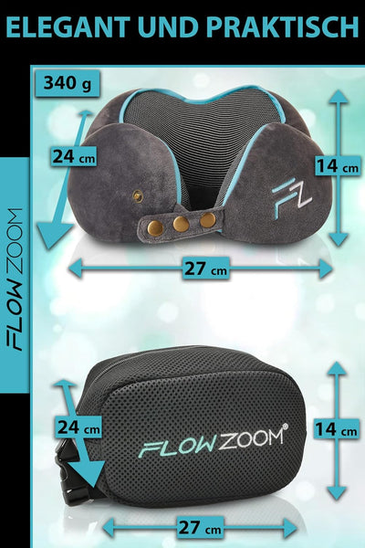 FLOWZOOM® Comfy Nackenhörnchen Nackenkissen Flugzeug & Auto Reise-Kissen aus Memory-Foam mit schmale