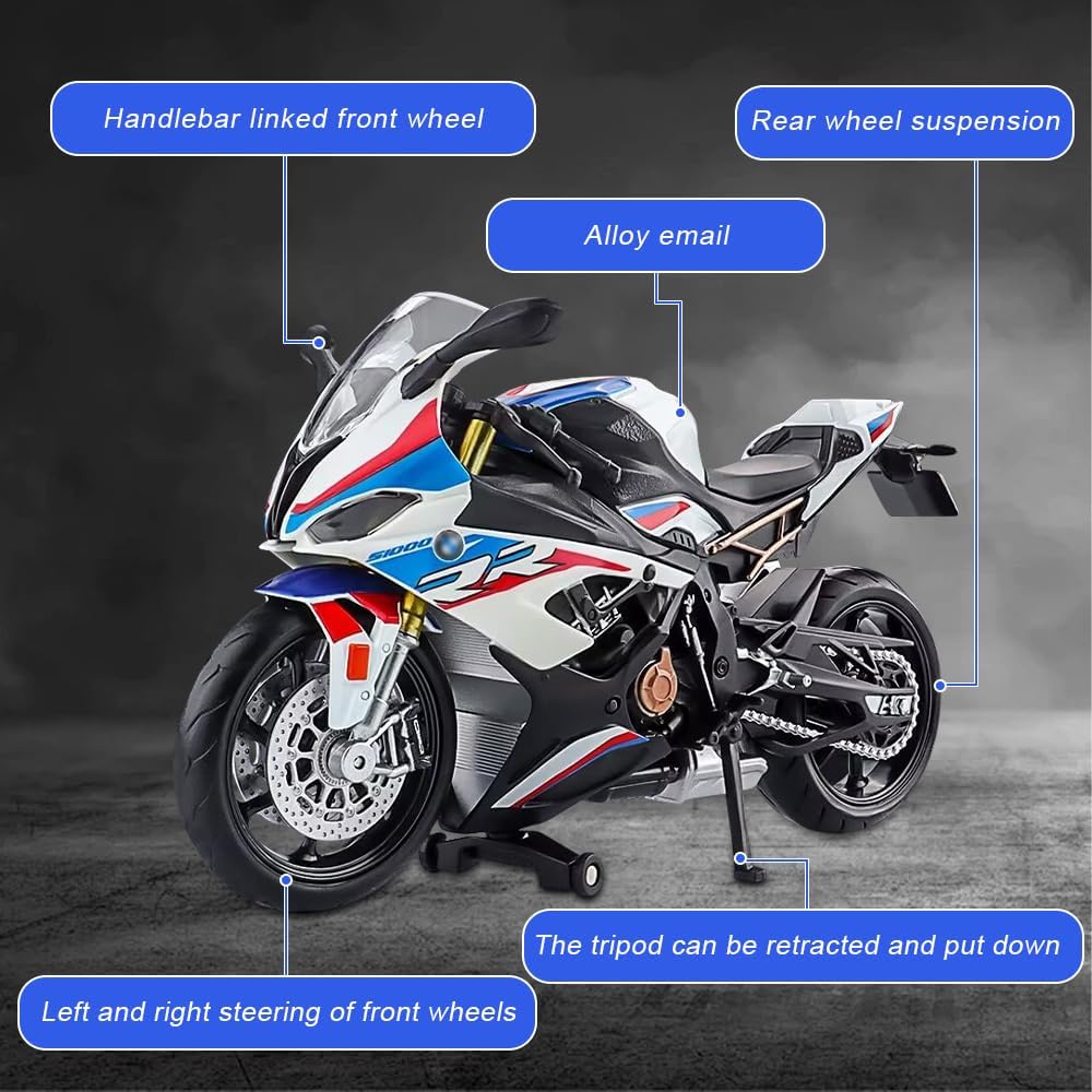 DAJASD 1:12 Motorrad Modell, Motorrad Spielzeug Mit Licht- und Soundeffekten, Mini Motorra, Miniatur