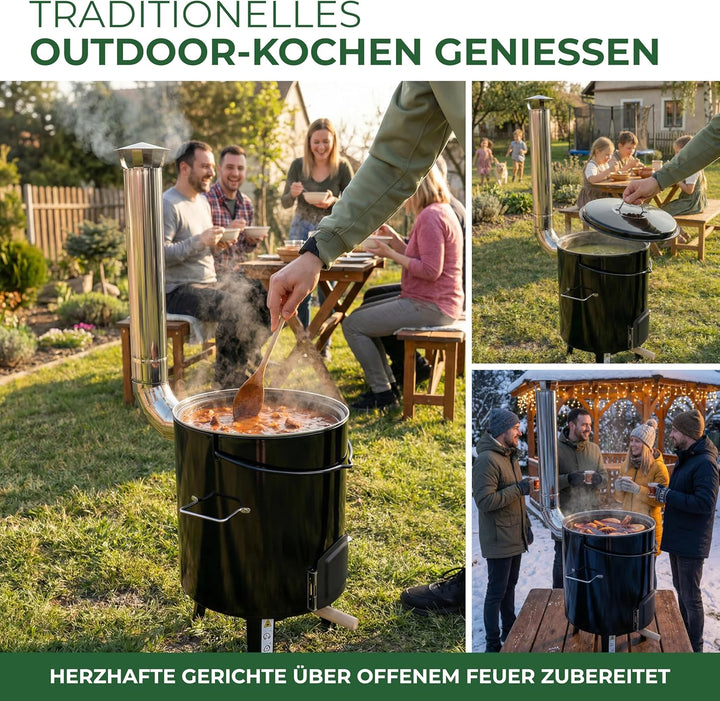 STREND PRO Gulaschkanone 14 Liter Komplett-Set | emaillierter Gulaschkessel Kazan Kasan Gulyas | Out