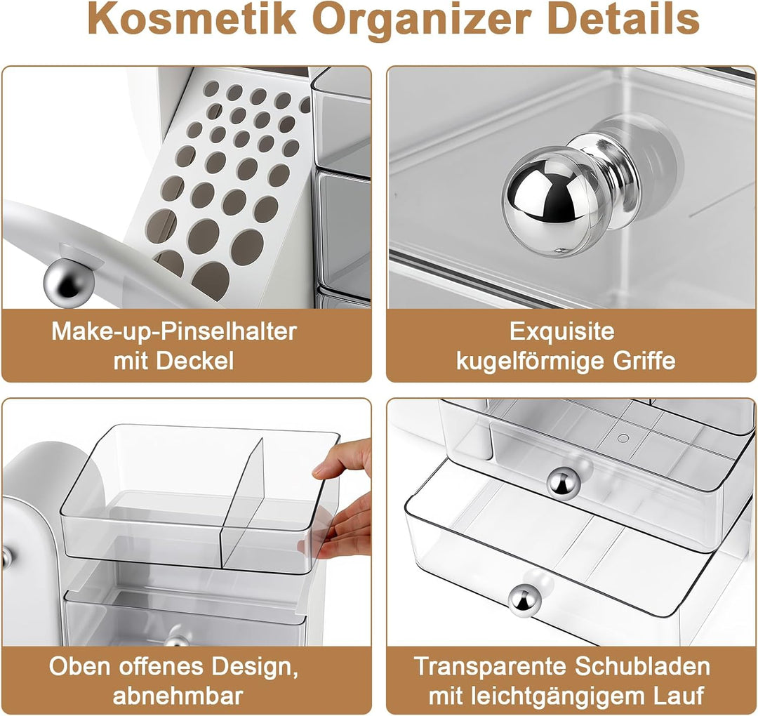 ERWEY Make Up Kosmetik Organizer mit Schubladen, Grosse Schminktisch Organizer Pinsel Aufbewahrung,