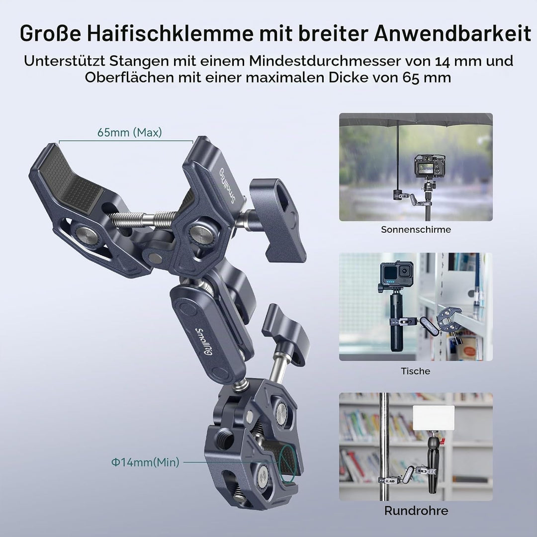SMALLRIG Super Clamp mit doppelten krabbenförmigen Klemmen, doppelte Kameraklemme, Magic Arm Doppelk